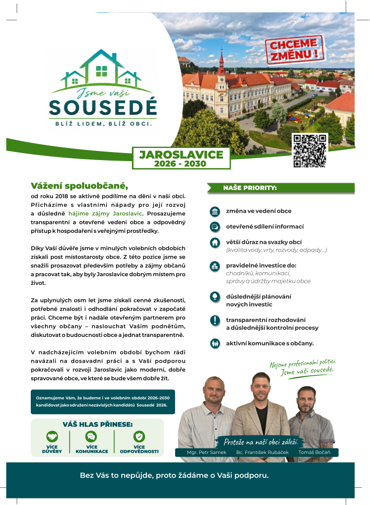 Volební leták Sousedé 2026 — kliknout pro otevření PDF